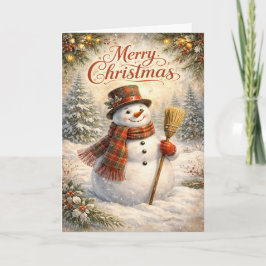 Tarjeta Festiva Cheerful Rustic Snowman Merry Christmas Winter