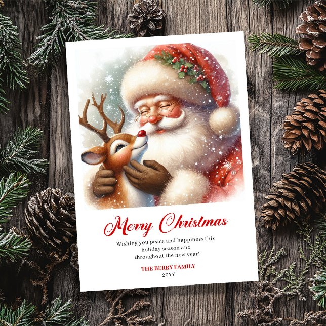 Tarjeta Festiva Cheerful Santa With Rudolph Fun Christmas Greeting (Cheerful Santa With Rudolph Fun Christmas Greeting Card)