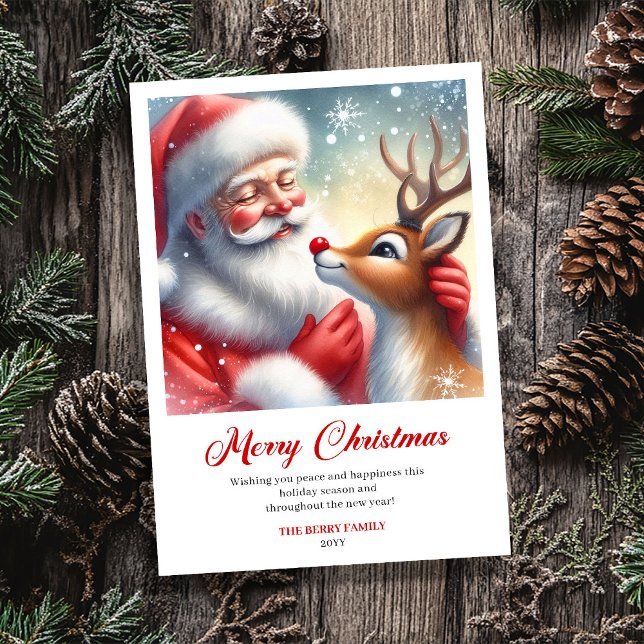 Tarjeta Festiva Cheerful Santa With Rudolph Fun Holiday Greeting   (Cheerful Santa With Rudolph Fun Holiday Greeting Card)
