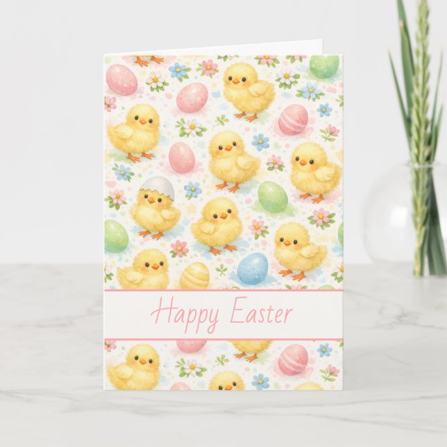 Tarjeta Festiva Cheerful Watercolor Chick & Egg Easter Card (Anverso)