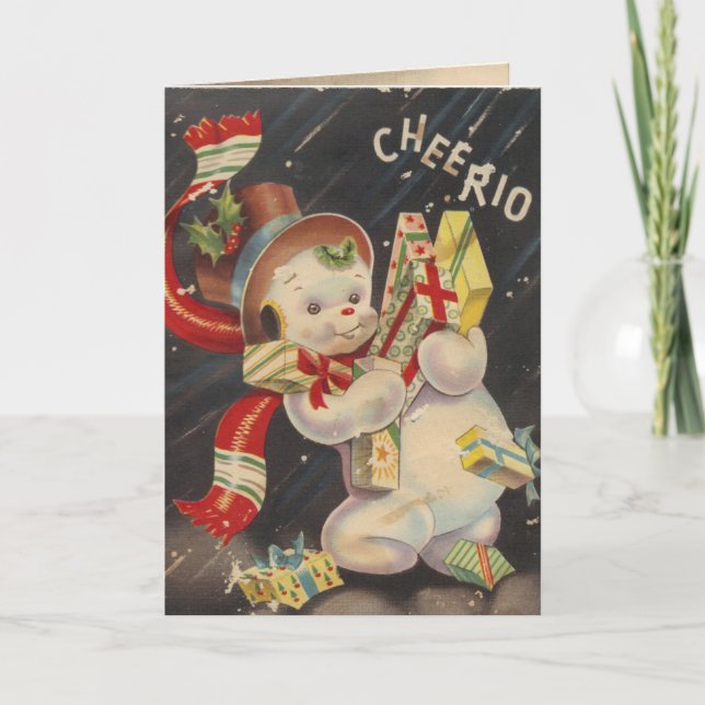 Tarjeta Festiva "Cheerio" Vintage Snowpeople (Anverso)