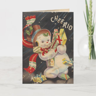Tarjeta Festiva "Cheerio" Vintage Snowpeople