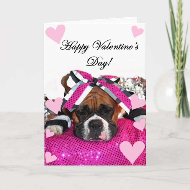 Tarjeta Festiva Cheerleader Boxer Happy Valentine's Day card (Anverso)