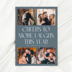 Tarjeta Festiva CHEERS Año Nuevo Multi Foto Azul Pizarra