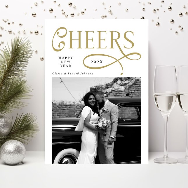 Tarjeta Festiva Cheers  Happy New Year Modern Chic 2 Photo (Subido por el creador)