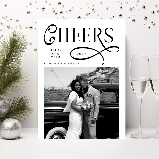 Tarjeta Festiva Cheers  Happy New Year Modern Chic 2 Photo (Subido por el creador)