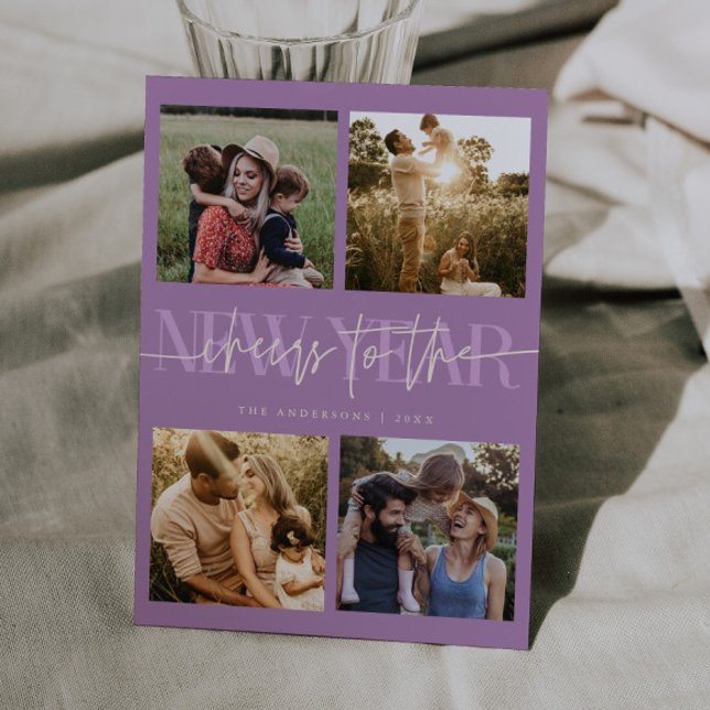 Tarjeta Festiva CHEERS New Year Lilac Photo Grid (Subido por el creador)