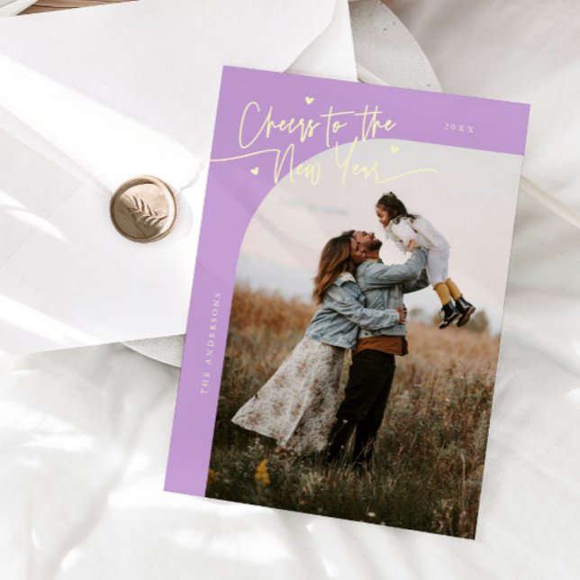 Tarjeta Festiva Cheers New Year Wisteria Lemon Curved Frame Photo (Subido por el creador)