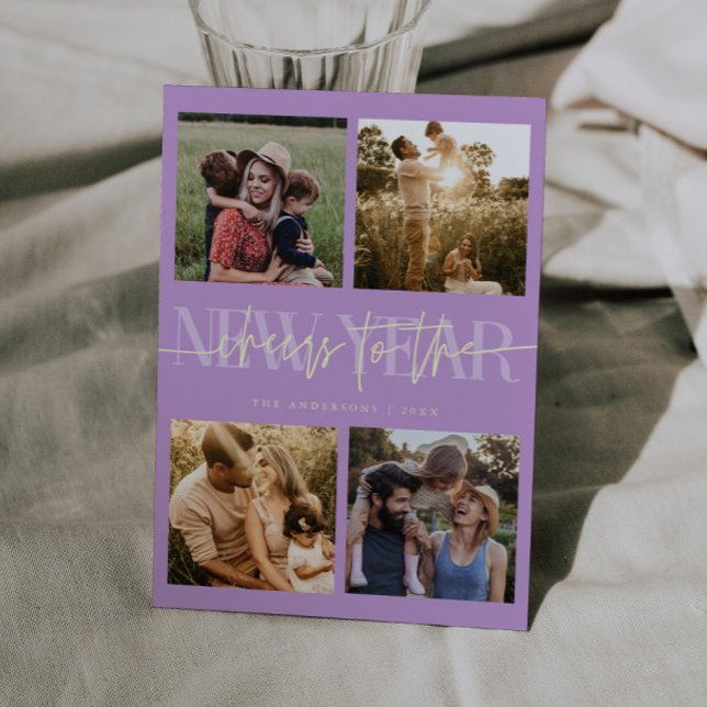 Tarjeta Festiva CHEERS New Year Wisteria Lemon Photo Grid (Subido por el creador)