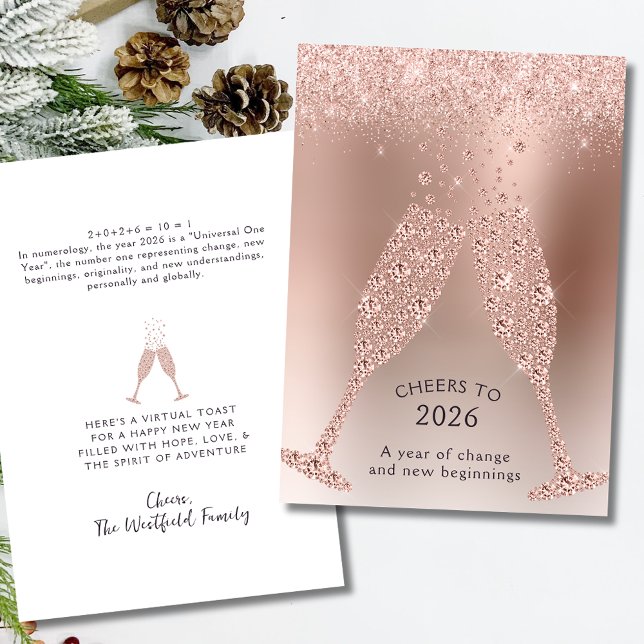 Tarjeta Festiva Cheers to 2026 Year of Change New Year (Cheers to 2026 Year of Change Rose Gold New Year Holiday Flat Card)