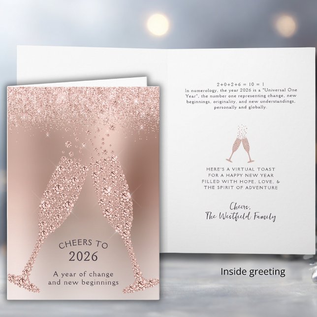 Tarjeta Festiva Cheers to 2026 Year of Change New Year (Cheers to 2026 Year of Change Rose Gold Folded New Year Greeting Card)