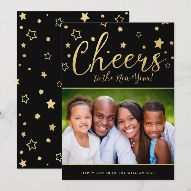 Tarjeta Festiva Cheery Stars Photo New Year's Card (Anverso / Reverso)