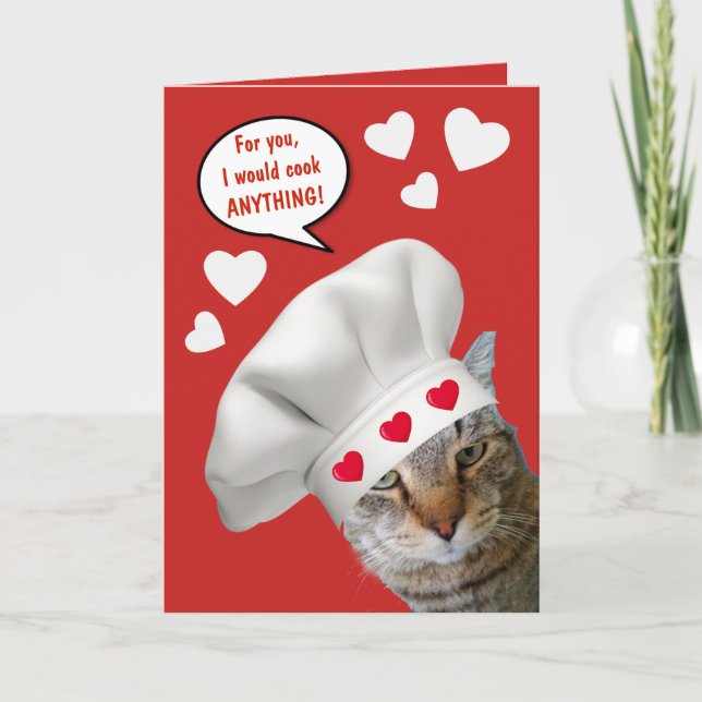 Tarjeta Festiva Chef Cat Funny El día de San Valentín (Anverso)
