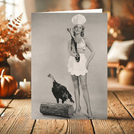 Tarjeta Festiva Chef de Pinup Sexy Viñeta Musket Turkey Gracias