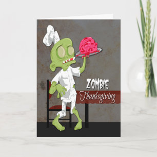 Tarjeta Festiva Chef zombie con el cerebro preparado para el día d
