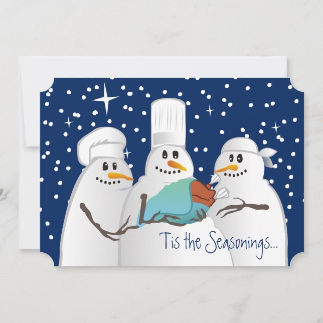 Tarjeta Festiva Chefs expertos en snowmen pavos Navidades culinari (Anverso)