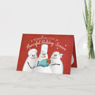 Tarjeta Festiva Chefs expertos en snowmen pavos Navidades culinari