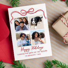 Tarjeta Festiva Cherish The Gifts, Bow, 4 Photo Collage Happy