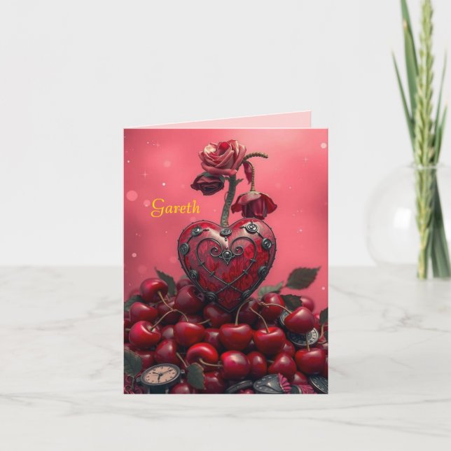 Tarjeta Festiva Cherry Steampunk Valentine (Anverso)