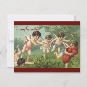 Tarjeta Festiva Cherubs El día de San Valentín de la Vintage con c