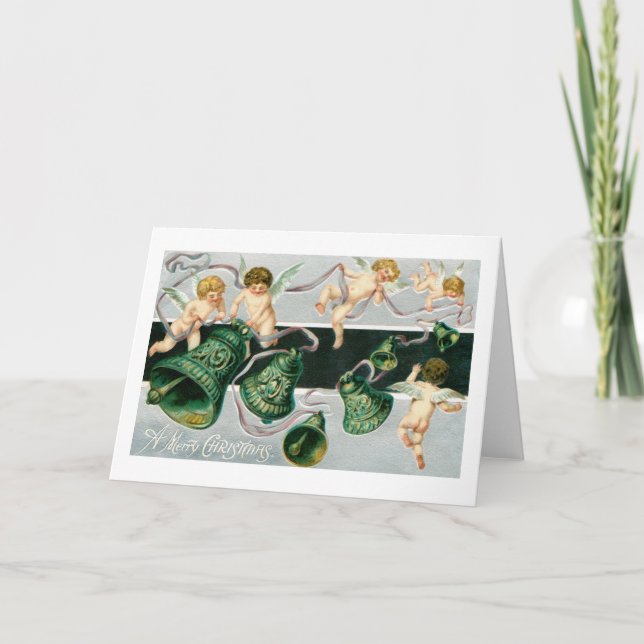 Tarjeta Festiva Cherubs y campanas (Anverso)