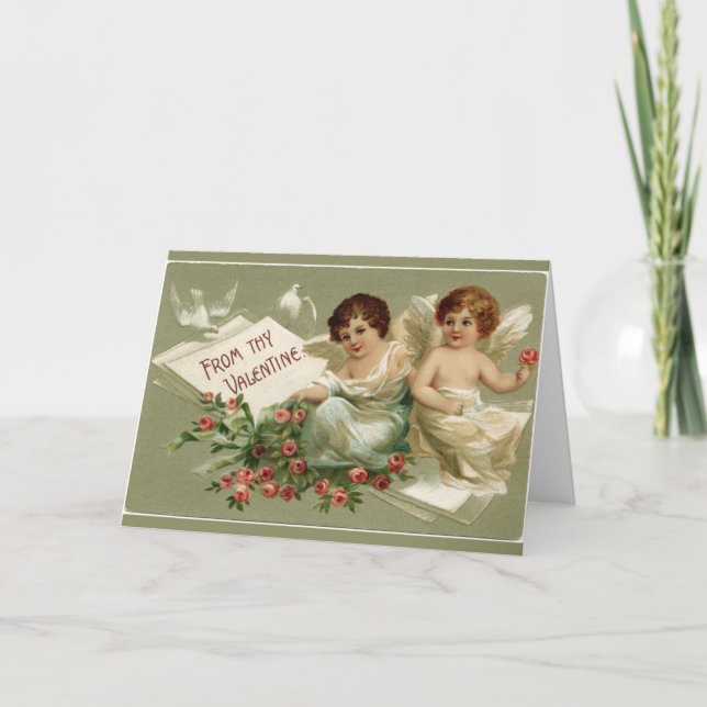 Tarjeta Festiva Cherubs y Rosas Valentine (Anverso)
