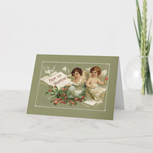 Tarjeta Festiva Cherubs y Rosas Valentine (Anverso)