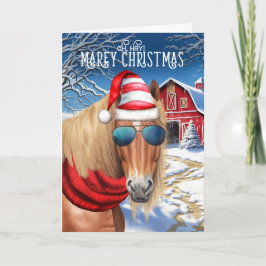 Tarjeta Festiva Chestnut Blonde Mane Horse Funny MAREy Navidades