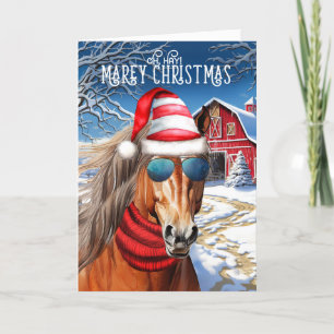 Tarjeta Festiva Chestnut Borrador de caballo divertido MARE Navida