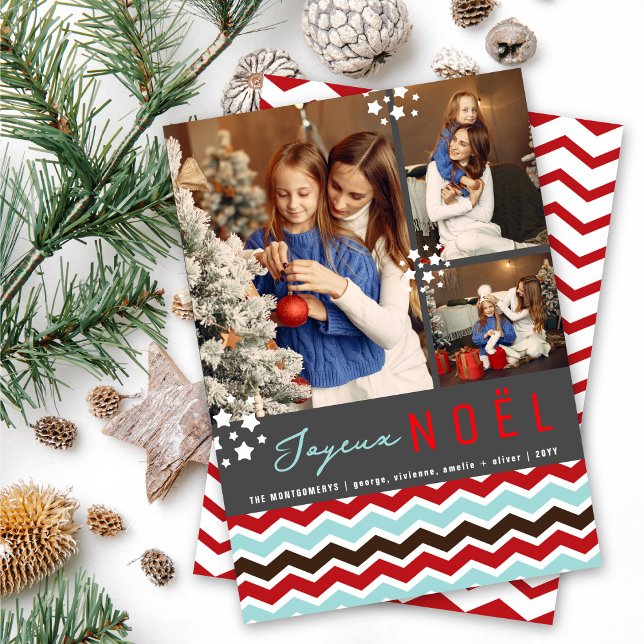 Tarjeta Festiva Chevron moderno Zig Zag Pattern Joyeux Noel 3 Foto (Subido por el creador)