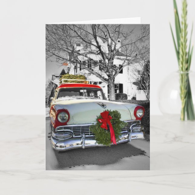 Tarjeta Festiva Chevy navideño vintage (Anverso)