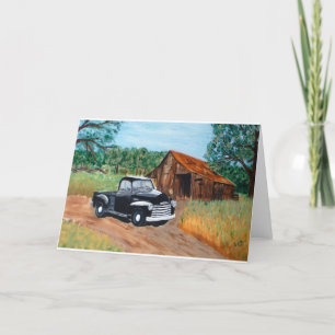 Tarjeta Festiva Chevy Pick up y un viejo granero