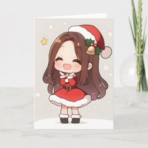 Tarjeta Festiva Chibi Anime Chica Santa Navidades