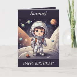 Tarjeta Festiva Chibi Boy Astronauta Espacio Ultraterrestre Tarjet