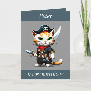Tarjeta Festiva Chibi Cat vestido como una carta de cumpleaños pir