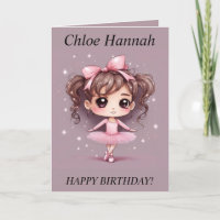 Chibi Chica pigtails Ballerina Birthday Card