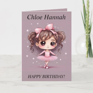 Tarjeta Festiva Chibi Chica pigtails Ballerina Birthday Card