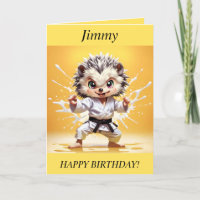 Chibi Hedgehog haciendo Karate Birthday Card