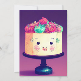 Tarjeta Festiva Chibi pastel de cumpleaños raspberry pistachio cre