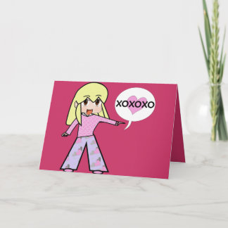 Tarjeta Festiva Chibi Valentine Hearts Hugs and Kisses