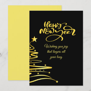 Tarjeta Festiva Chic 2026 fiesta de Nochevieja brillo dorado negro