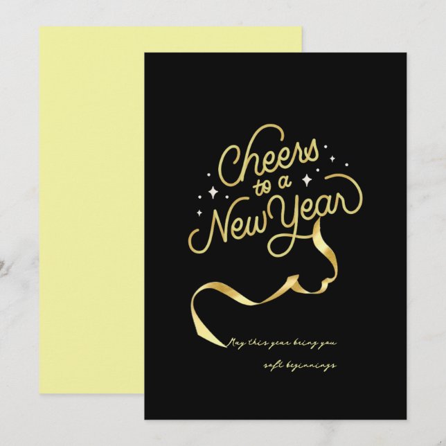 Tarjeta Festiva Chic 2026 New Year' Eve Party Gold Glitter Black  (Anverso / Reverso)