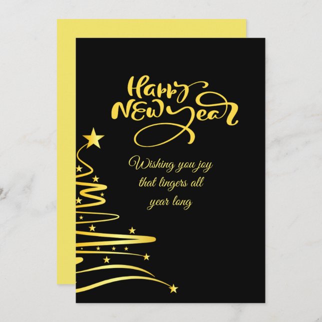 Tarjeta Festiva Chic 2026 New Year' Eve Party Gold Glitter Black  (Anverso / Reverso)