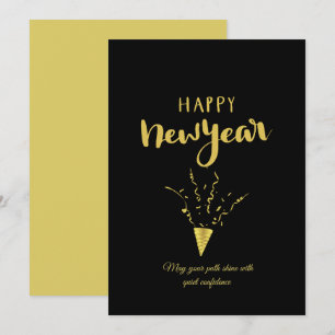 Tarjeta Festiva Chic 2026 Nochevieja Fiesta Dorado Brillante Negro