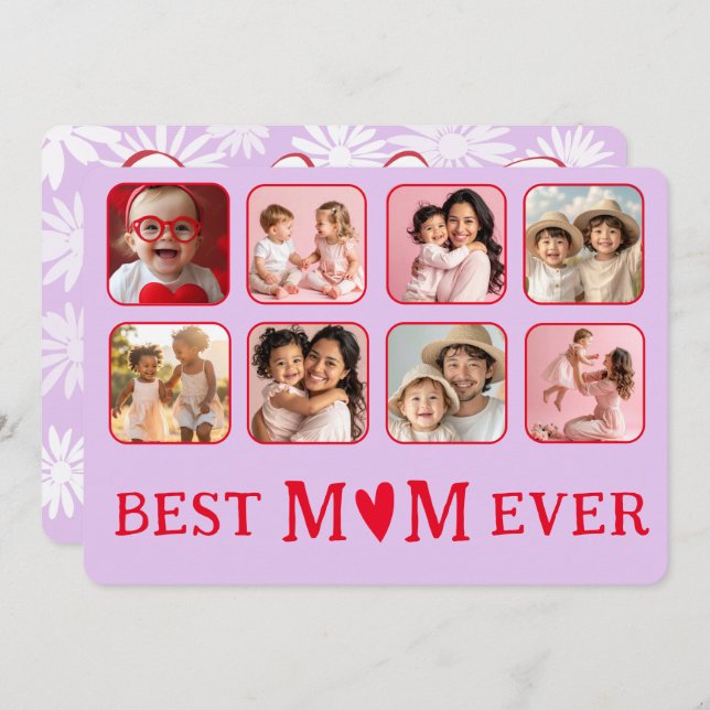 Tarjeta Festiva Chic Best Mom Ever Purple & Pink Photo  (Anverso / Reverso)