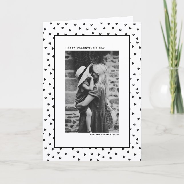 Tarjeta Festiva Chic Black and White Heart Pattern Valentine's Day (Anverso)