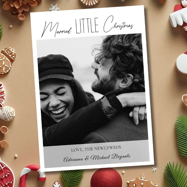 Tarjeta Festiva Chic Black Calligraphy Married Little Christmas (Subido por el creador)