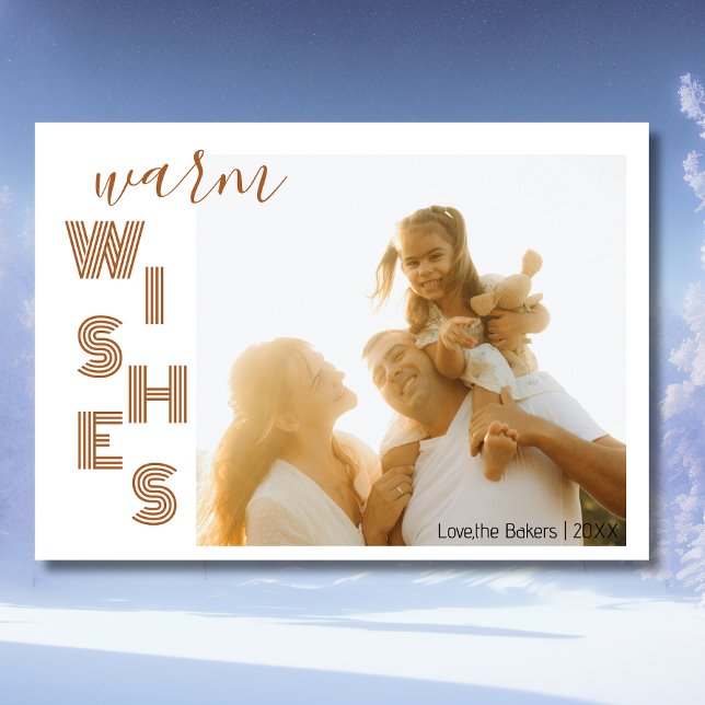 Tarjeta Festiva Chic Brown Warm Wishes Two Beach Family Photo  (Subido por el creador)