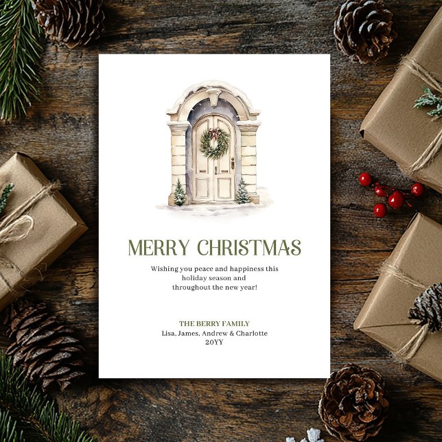 Tarjeta Festiva Chic Christmas Door Greeting Card Sage Ivory Gold (Chic Christmas Ornament Greeting Card Sage Ivory Gold)