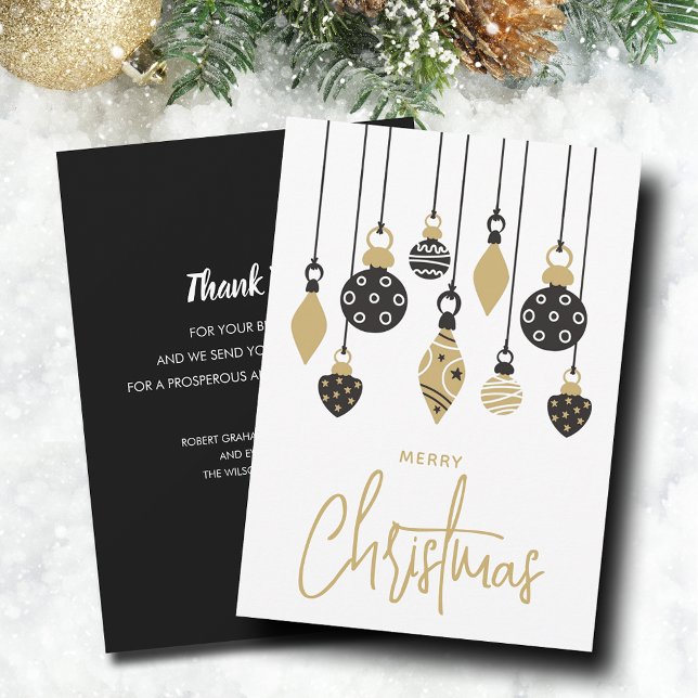 Tarjeta Festiva Chic Christmas Tree Ornaments Business (Black and gold Christmas tree ornaments business greeting cards, PRINTED and/or INSTANT DOWNLOAD)